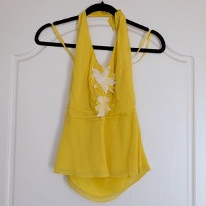 NWT BCBG yellow silk halter top size S